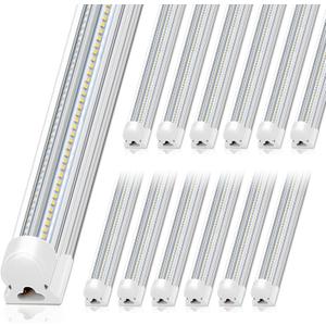 Barrina 8FT LED Shop Light, 100W 15000LM 5000K, Clear Cover Linkable Led Tube Lights, V Shape Integrated T8 LED Lighting, LED Ceiling Lights for Garage, Warehouse, Workshop, ETL Listed, 12 Pack