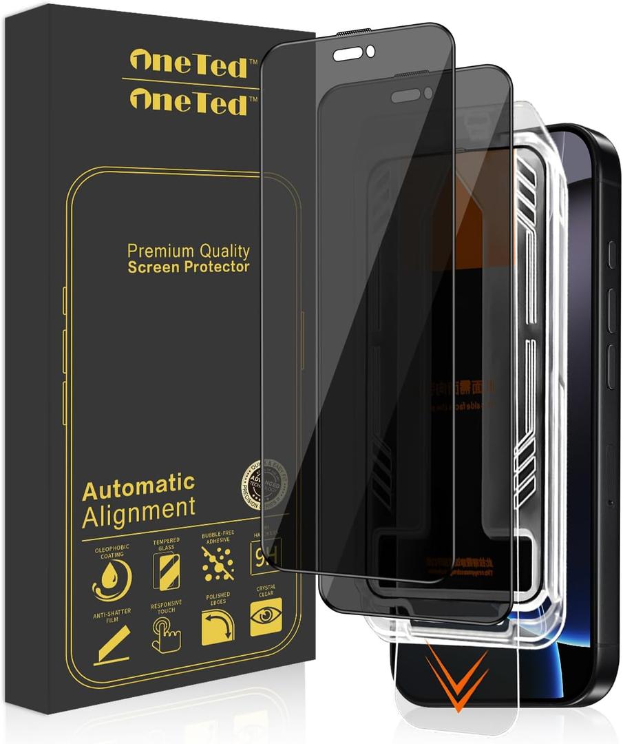OneTed iPhone 16 ProMax Privacy Screen Protector (2 Pack) - Easy Install Alignment Frame, 9H Tempered Glass, Bubble-Free, Anti-Spy, Case Friendly