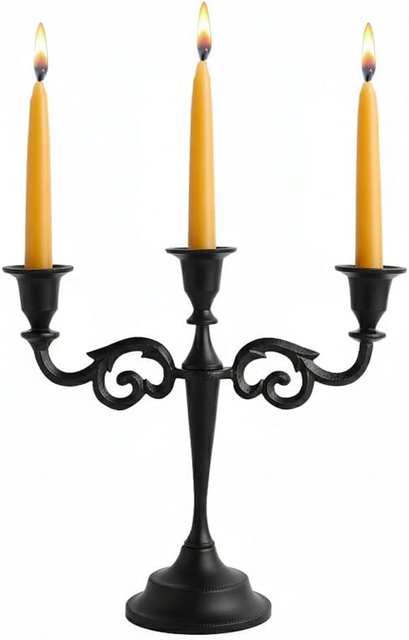Rely+ 3 Arm Candelabra - 10 Inch Tall Matte Black Tapered Candle Holder - Elegant Candle Stands and Candlesticks Holders for Home Decor - Fits 3/4-Inch-Thick Candles