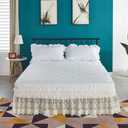15" Drop Lace Bed Skirt for Queen Bed, Elastic Dust Ruffle Bedskirt Wrap Around Bed Skirt - 3 Sides of Bed (Beige)