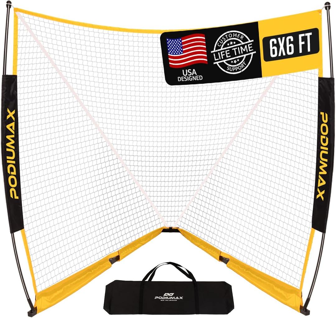 PodiuMax Lacrosse Goal 6x6x7FT, with Upgrade Square Steel Frame Base, Foldable Lacrosse Goal Net with Carry Bag, Portable Lacrosse Net for Backyard Field Outdoor for Youth & Adults