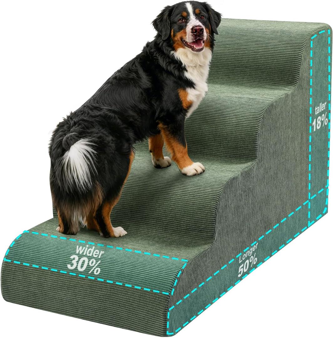 Extra Wid Dog Stairs for Large Dogs, 24" H Pet Steps for High Beds, 39.37"D x 24"W x 19.69"H Green