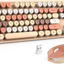 MOFII Wireless Keyboard and Mouse Combo, Milk Tea Colorful Round Key Typewriter Keyboards, 2.4G Full Size Keyboard and Cute Wireless Mice, USB Receiver Plug and Play, for Laptop, PC, Windows