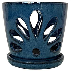 Ymdewe Orchid Pot with Drainage Hole Large Round Orchid Planter 7 inch Orchid Container (cadeblue)