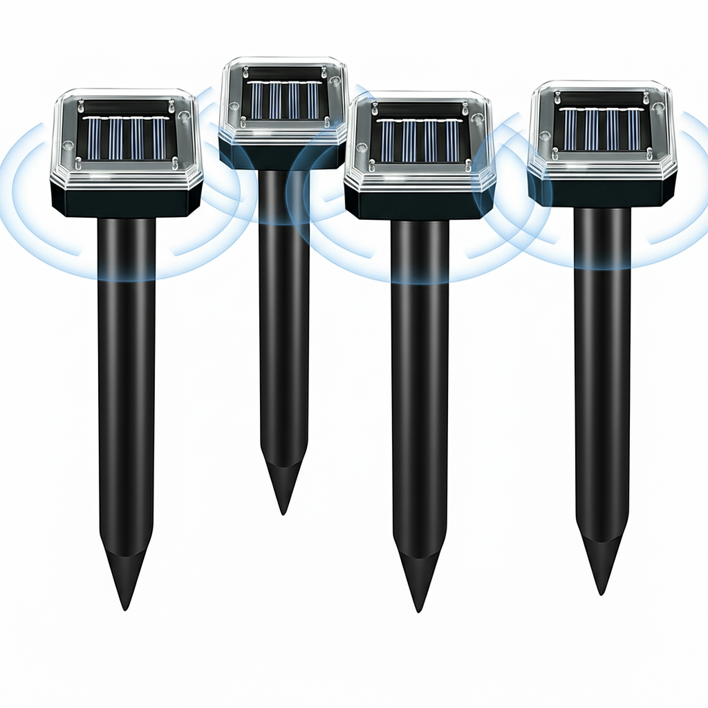 4 Pack Solar Powered Mole Repellent, Ultrasonic Pest Repeller, Gopher, Mole, Snake, Mouse, Rodent Deterrent, Waterproof Pest Control for Lawn Garden Yard Outdoor, Safe, Eco-Friendly