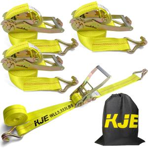 KJE Ratchet Straps Heavy Duty(4 Pack), 2" x 15' Ratchet Strap 10,000 Lbs Max Break Strength, Tie Down Ratcheting with J-Hook, Cargo Straps for Truck, Trailer, Moving Appliances