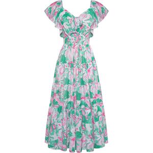 GRACE KARIN Womens 2025 Floral Summer V-Neck Ruffle Sleeve Empire Waist A-Line Casual Maxi Tiered Dress with Pockets M