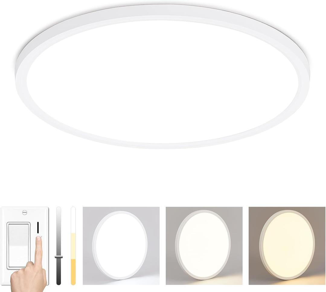 16 Inch LED Flush Mount Ceiling Light Fixture, 32W 3200LM, Dimmable & CCT 3000K/4500K/6000K, Ultra-Thin Modern Low Profile, White Round Flat Ceiling Light for Living Room, Bedroom, Kitchen