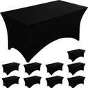 Fixwal 10 Pack Black Table Cloths Rectangle 8FT, Spandex Table Covers, Table Cloths for 8 Foot Rectangle Tables, Fitted Tablecloth (96Lx30Wx30H Inch)
