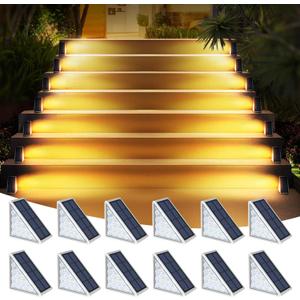 AUDLES LED Solar Step Lights Waterproof Outdoor Stair Lights, Warm White Solar Deck Lights IP67 Solar Decoration Lights for Yard, Patio, Garden, Walkways, Front Door, Pathway, Driveway, Porch 12 Pack