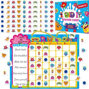 2 x Magnetic Daily Chore Chart, Dry Erase Task Board-One Chart & 80 Jelly Stickers, Behavior Reward Chart System Monster-Themed Behavior Tracker for Kids Daily Routine, Potty Training
