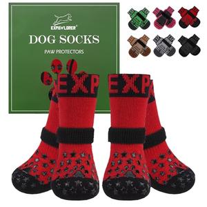 EXPAWLORER Anti Slip Dog Socks to Prevent Licking Paws - Dog Shoes for Hot Pavement, Dog Booties for Hardwood Floors, Dog Boots & Paw Protectors with Grippers for Small Medium Large Senior Dogs Pack Of 2