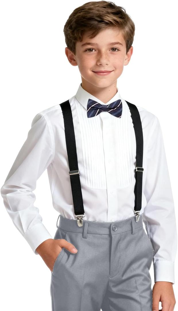 Kids Suits for Boy Suspender Pants Set Teen Boys Light Gray Ring Bearer Outfit Formal Dresswear Size 18