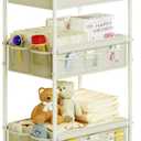 3-Tier Baby Diaper Caddy Cart Organizer,Mobile Nursery Storage Cart with Wheels,With 2 Dividers&14 Mesh Pockets Durable Metal Utility Cart for Nursery, Bedroom, Bathroom, Baby Essentials Organization (Beige Yellow)