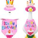 Porch Goose Birthday Outfit for 23" Lawn Goose Statue | with Hat and Scarf, Happy Birthday Goose Outfit Costume Porch Goose Outfits Yard Geese Outfits (Pink)