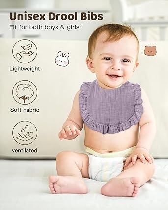 Muslin Baby Drool Bibs - 10 Pack Baby Bandana Drool Bibs Cotton Unisex 10×8 1/2", Assorted
