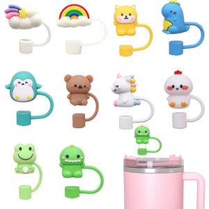 10 Pcs Silicone Straw Cover Cap for Stanley Cup, 10mm 0.4 Inch Cute Cartoon Straw Toppers for Tumblers, Straw Caps for Stanley Cups, Water Bottle Straw Cover for Yeti Water Bottle