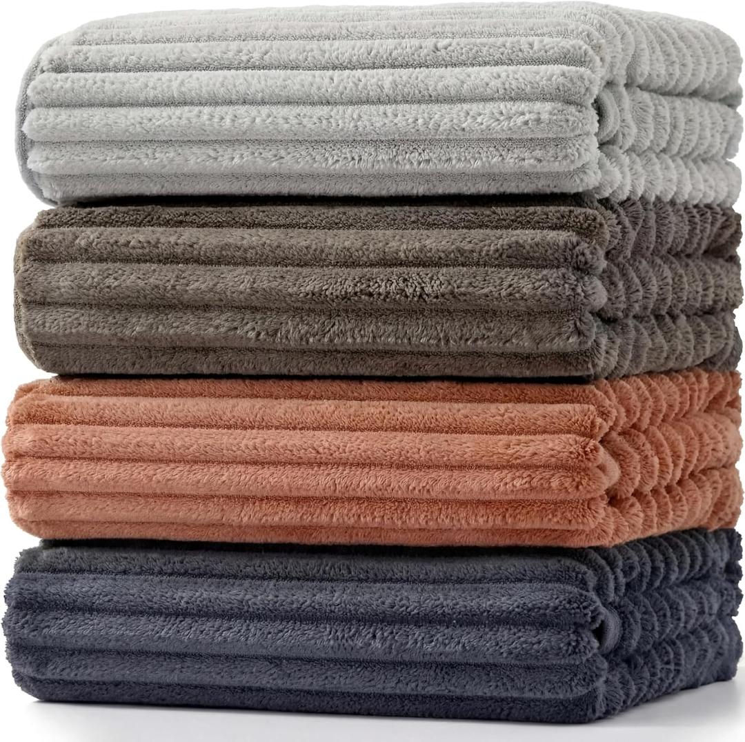 4 Pcs Extra Large Bath Towel Set 40x80'' Oversized Bath Sheet for Adult Microfiber Quick Dry Fluffy Absorbent Blanket with Hanging Loop for Pool Gym Body Shower(Neutral Earth Styles)