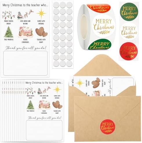 Tenceur 40 Sets Christmas Teacher Thank You Holder with Envelopes Stickers Money and Sleeves for School Holiday End of Year Classroom Celebration, 4 x 6 In