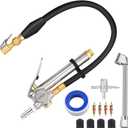 Heavy Duty Tire Inflator with Pressure Gauge, 120PSI Brass Slide Tire Pressure Gauge 18 Inch Air Hose with Dual Head Air Chuck and Lock On Tire Chuck, Air Compressor Accessory (One Peace Missing)