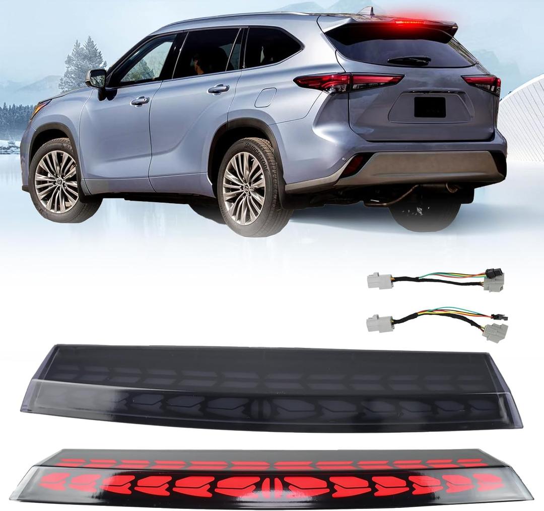 Smoked Lens 3rd Brake Light DRL Compatible With Toyota Highlander 2021-2025 Rear Center Roof High Mount LED Third Brake Lamp, Smoked LED Tail lights Rear Turn Signal lamp (SMOKED HOUSING)