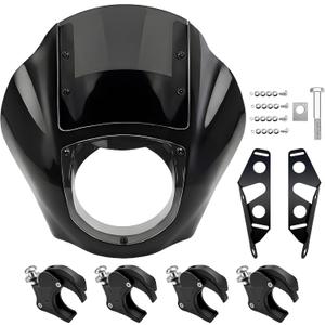 Quarter Fairing Windshield Kit for Harley Dyna 20062017, Street Bob FXDB, Super Glide FXD FXDC, Low Rider FXDL FXDLS, Club Style Front Fairing, w/ Brackets Quick-Release 49mm Fork Clamps