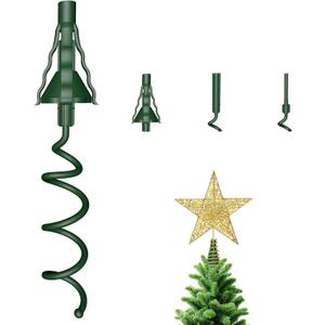 Christmas Tree Topper Holder - Twist On Universal Stabilizer with Adjustable Attachments. Secure Lock for Treetop Ornaments, Fits Most Basic Tree Types & Topper (Green)