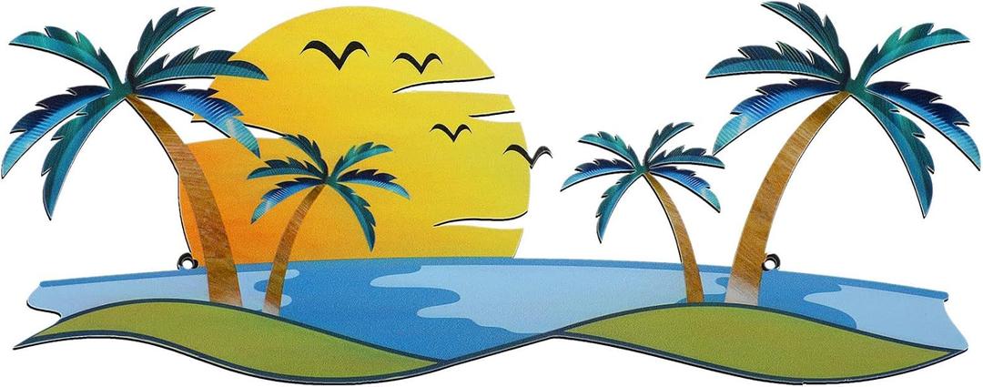 Shimeyao Coastal Metal Wall Art Palm Tree Metal Wall Art Outdoor Beach Bathroom Decor Tropical Tree Sculptures for Indoor Outdoor Decor(Sunset)