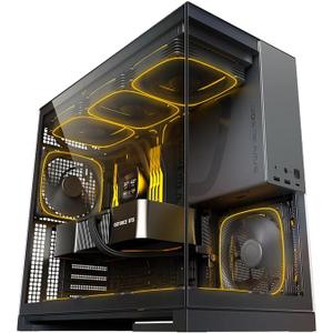 Geometric Future M5 Tempered Glass Mid Tower, E-ATX/ATX Gaming Case, 1.2mm Steel, Type C, Toolless Panels, Support 420/360 Radiator, ARGB PWM 140m Fan x 5 Pre-Installed, Black/Grey, GEO-M5F-BG