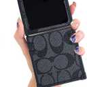 Phone Case for Samsung Galaxy Z Flip6,Luxury Designer PU Leather Case Classic Shockproof TPU Bumper Premium Protection Soft Cover Case Compatible with Samsung Galaxy Z Flip 6 (Black)