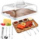 Baderke Wood Charcuterie Board with Lid Set, 12''x8.5'' Cutting Board with Clear Cover Charcuterie Accessories with Dip Bowls Cheese Spreader Butter Knive Mini Serving Tongs Spoons and Forks (Acacia)