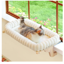Zakkart SnugCloud Cat Window Perch with 4-Sided Bolster - Orthopedic Cat Hammock for Window Sill - Solid Hardwood & Metal Frame - Window Seat for Pets (Natural Color Wood w/White Bed,)