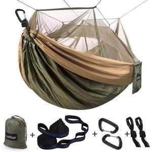 Sunyear Camping Hammock, Portable Single & Double Hammock with Net, 2 Person Hammock Tent with 2 * 10ft Straps, Best for Outdoor Hiking Survival Travel (A Green/Khahi)