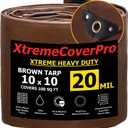 10' x 10' Brown Super Ultra Heavy-Duty Tarp 20 Mil Waterproof & UV-Resistant 10x10 - Large Outdoor Tarp, Waterproof Cover for Rain Camping, Tent, UV Protection, Reinforced Corners