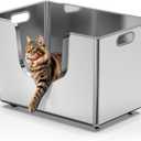 Enclosed Stainless Steel Cat Litter Box 13.8 High Sides, Extra Large Litter Box for Big Cats, XL Metal Kitty Litter Pan Pet Toilet with Wheels for Easy Mobility, Anti-Leakage, Non-Sticky, Easy Clean