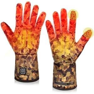 Heated Glove Liners for Men Women, Rechargeable Hand Warmers, Thin Camouflage Touchscreen Battery Electric Gloves (Small)