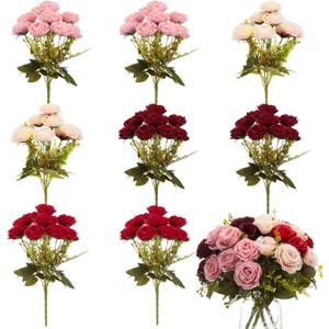 8 Bunches 72 Heads Artificial Roses Bulk with Long Stems & Leaves Mixed Pink Red Silk Rose in Bulk for Decoration DIY Wedding Arrangement Bridal Bouquets Centerpieces Valentines Home Decor