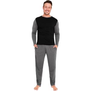 Mens Pajama Set, Soft Long Sleeve Loungewear for Men & Teens (Large, Black/Charcoal)