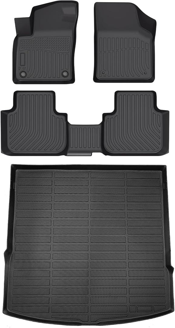 HAFIDI® Floor Mats & Cargo Liner Set Fit for 2020-2025 2026 Volkswagen Atlas Cross Sport (5 Passenger) All Weather Protection TPE Anti-Slip Car Floor Liners VW Atlas Cross Sport Accessories -Black