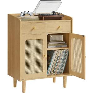 VASAGLE BOHOVEN Collection - Buffet Cabinet, Sideboard Storage Cabinet with Rattan-Like Doors and Drawers, Accent Cabinet, Adjustable Shelf, Boho Style, for Living Room, Oak Beige