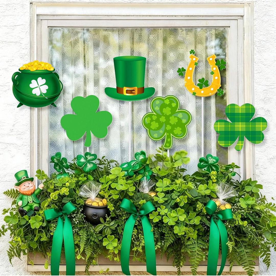 Pickmesh 6 Pcs 12" H St. Patrick's Day Yard Sign Shamrock Metal Yard Sign Irish Barn Garden Stake for Planter Pot Walkway Pathway Saint Patricks Outdoor Decor Lawn Decoration