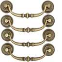 4 PCs Vintage Retro Antique Brass Bail Pull Handle for Wooden Drawer Dresser Cabinet Cupboard, Large Size, Length 4.2-in (10.6 cm) and Height 2-in (5 cm)