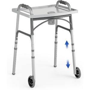 Loyoda Front Wheel Folding Walker with Removable Tray - Adjustable Aluminum Walkers for Seniors, 350lb Capacity