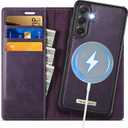 Wallet Case for Samsung Galaxy S24 Compatible with Magsafe, 2-in-1 PU Leather Flip RFID Blocking Card Holder Stand Shockproof Magnetic Detachable Cover for Galaxy S24 Case 6.2", Retro Purple