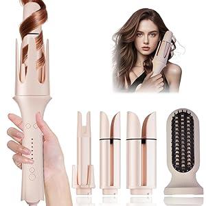 Automatic Curling Iron - Beach Waves Curling Wand with 4 Temperature, Portable Hair Curler Automatic Shut-Off, Anti-Scald, Anti-Tangle Rotating Curling Wand for Hair Styling, Elegant Green