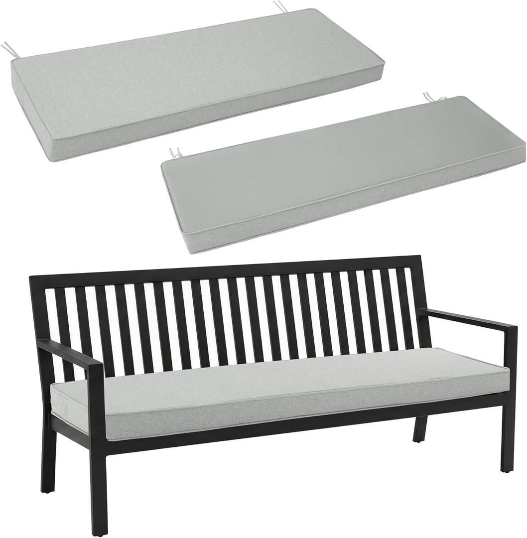 Outdoor Bench Cushion, Water-Resistant & Fade-Resistant, Porch Swing Cushions with Ties, Patio Furniture Seat Pads for Garden Settee, Removable Cover Non-Slip Bottom, 59 x 16 Inch, Light Grey
