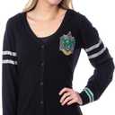 Harry Potter Womens' Slytherin House Crest Open Front Cardigan Juniors Knit Sweater, Medium, Slytherin