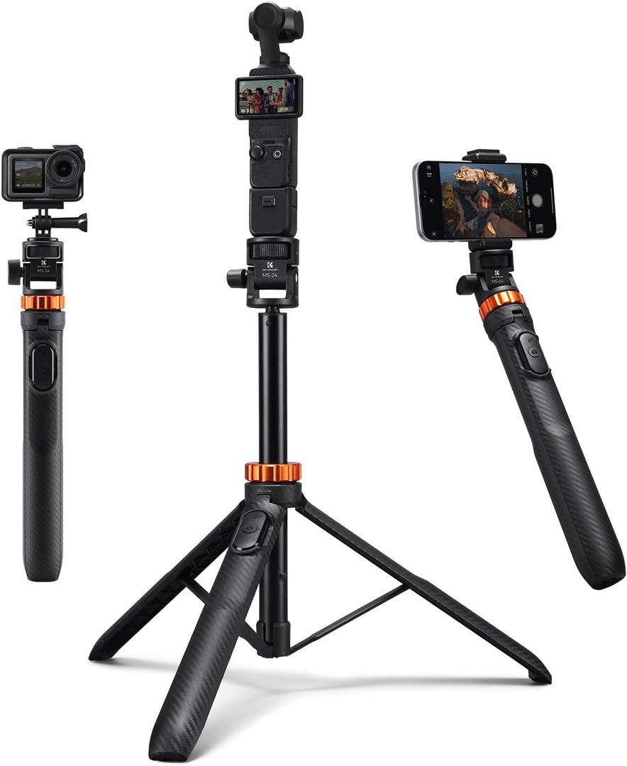 K&F CONCEPT MS24 Selfie Stick Tripod, 69" Extendable Light Stand with 1/4" Screw and Remote, Camera Phone Stand Mini Tripod Compatible with DJI OSMO 360 Pocket 4/3, iPhone 17, Action Camera.