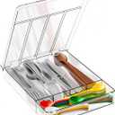 Yieach Clear Silverware Organizer with Lid - 9 inch Wide - Small Silverware Drawer Organizer & Tray and Utensil Drawer Organizers with Lid,BPA Free Plastic Flatware Drawers Organizers for Fork,Spoon (Medium)