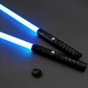 Joyyy Dueling Lightsaber Alloy Handle Light Saber RGB 15 Color FX Sound Doubled Blade 2 in 1 Rechargeable Light Up Swords Toy for Adult Kids Birthday Thanksgiving Xmas Gift Halloween Cosplay (Black)